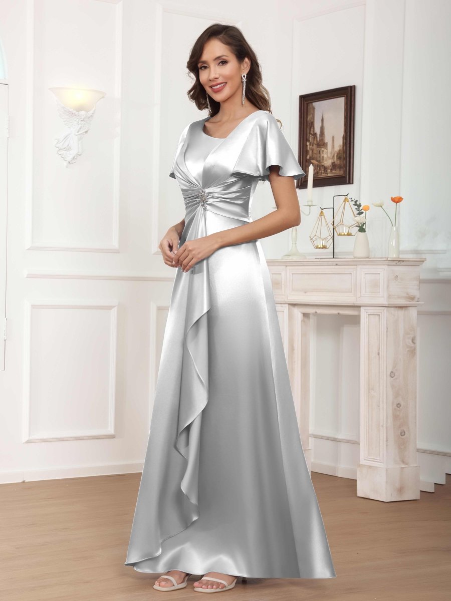 Robes Mère De La Mariée En Satin À Perles Volants Ruché Xanthe – Image 5