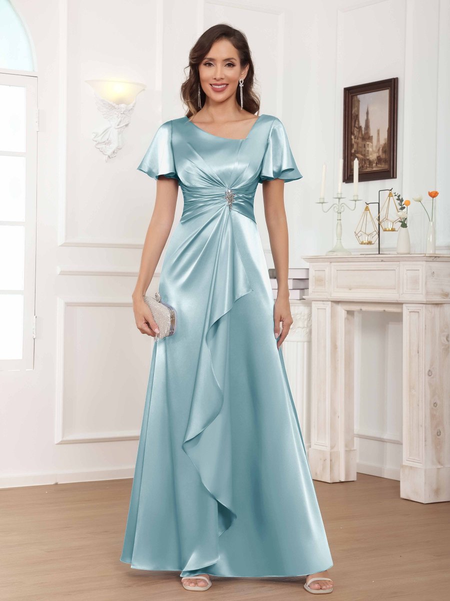 Robes Mère De La Mariée En Satin À Perles Volants Ruché Xanthe – Image 7