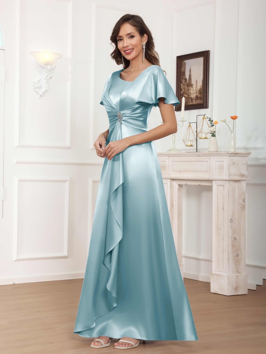 Robes Mère De La Mariée En Satin À Perles Volants Ruché Xanthe – Image 8