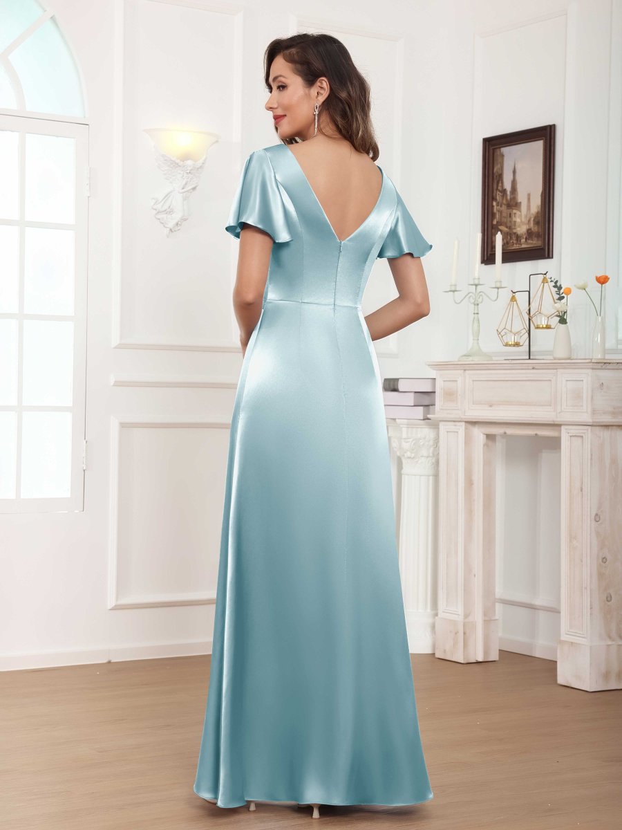 Robes Mère De La Mariée En Satin À Perles Volants Ruché Xanthe – Image 9