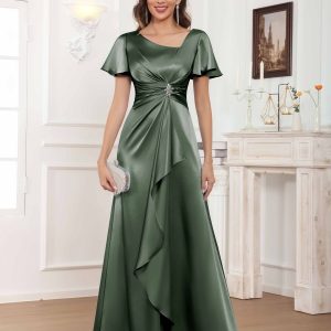 Robes Mère De La Mariée En Satin À Perles Volants Ruché Xanthe