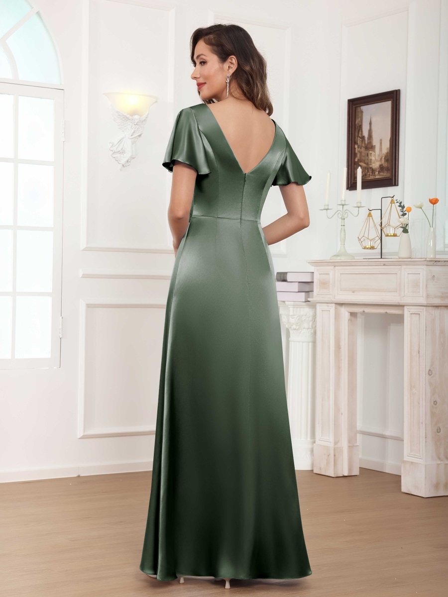 Robes Mère De La Mariée En Satin À Perles Volants Ruché Xanthe – Image 3