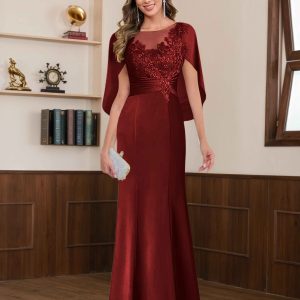 Robes Mère De La Mariée En Satin À Plissé Dentelle Appliqués Dagny