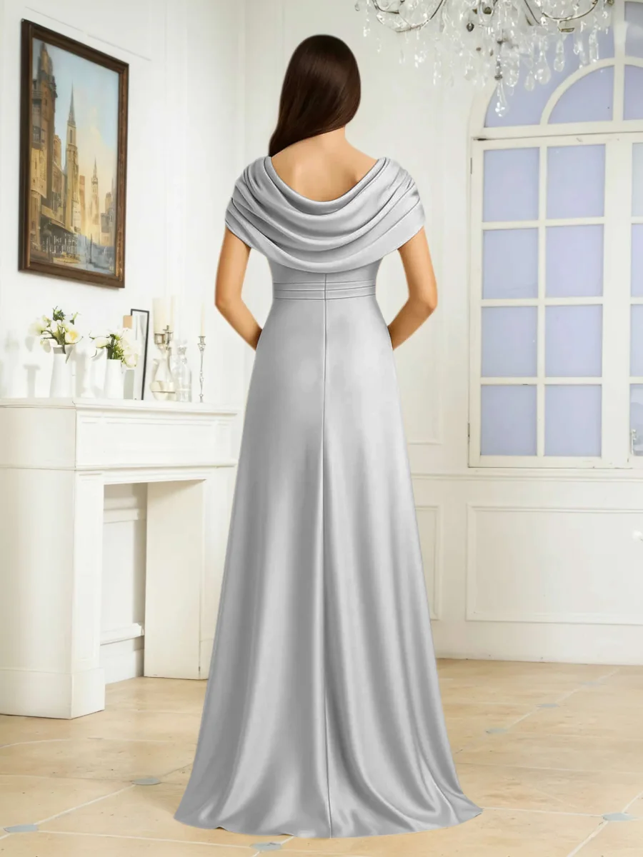 Robes Mère De La Mariée En Satin À Plissé Volants Fente À Jambe Kiana – Image 5