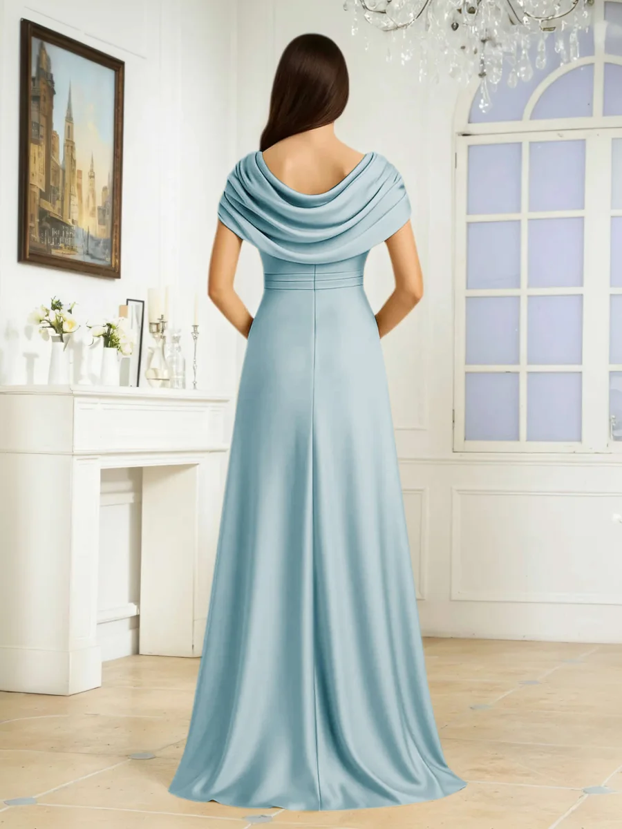 Robes Mère De La Mariée En Satin À Plissé Volants Fente À Jambe Kiana – Image 7