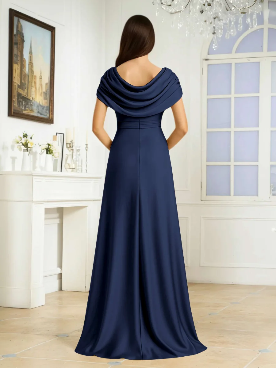 Robes Mère De La Mariée En Satin À Plissé Volants Fente À Jambe Kiana – Image 9