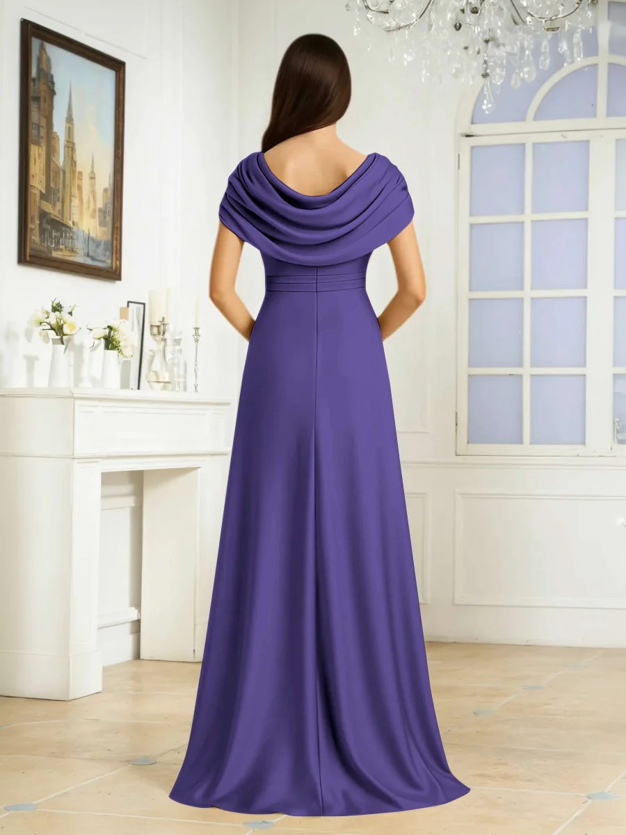 Robes Mère De La Mariée En Satin À Plissé Volants Fente À Jambe Kiana – Image 3