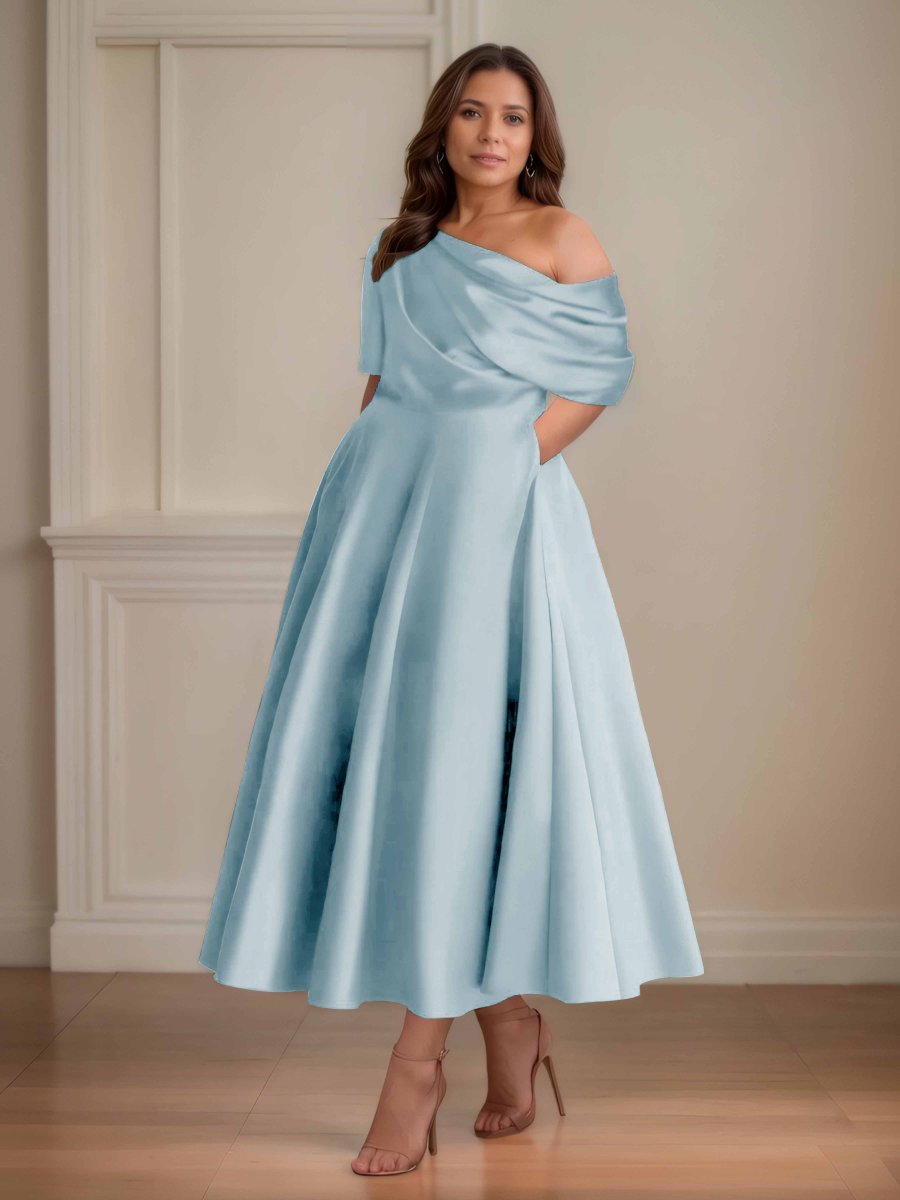 Robes Mère De La Mariée En Satin À Ruché Avec Poches Kenna – Image 4