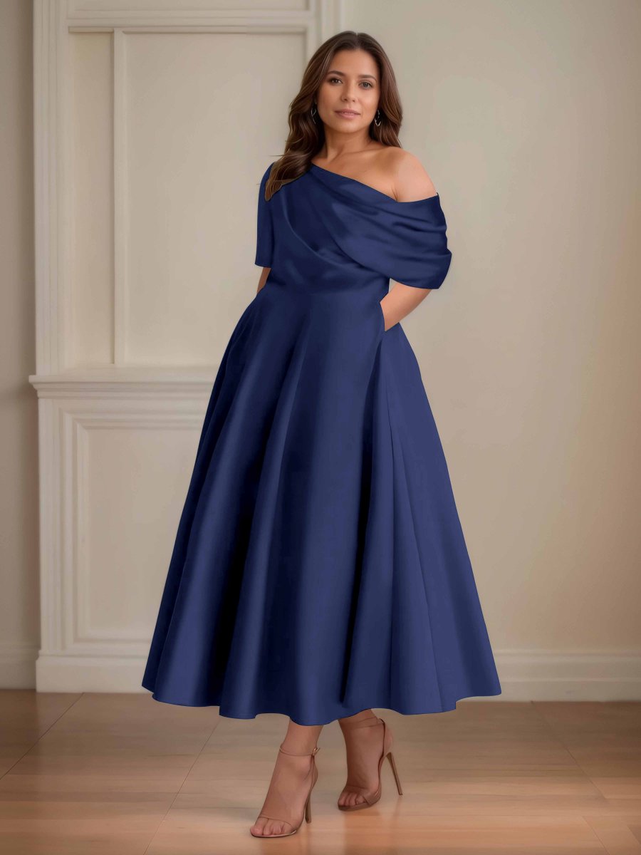 Robes Mère De La Mariée En Satin À Ruché Avec Poches Kenna – Image 5