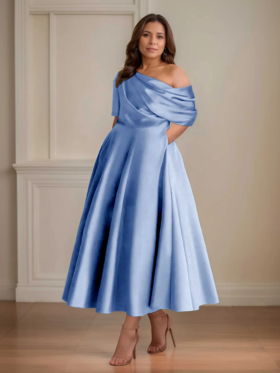 Robes Mère De La Mariée En Satin À Ruché Avec Poches Kenna – Image 6