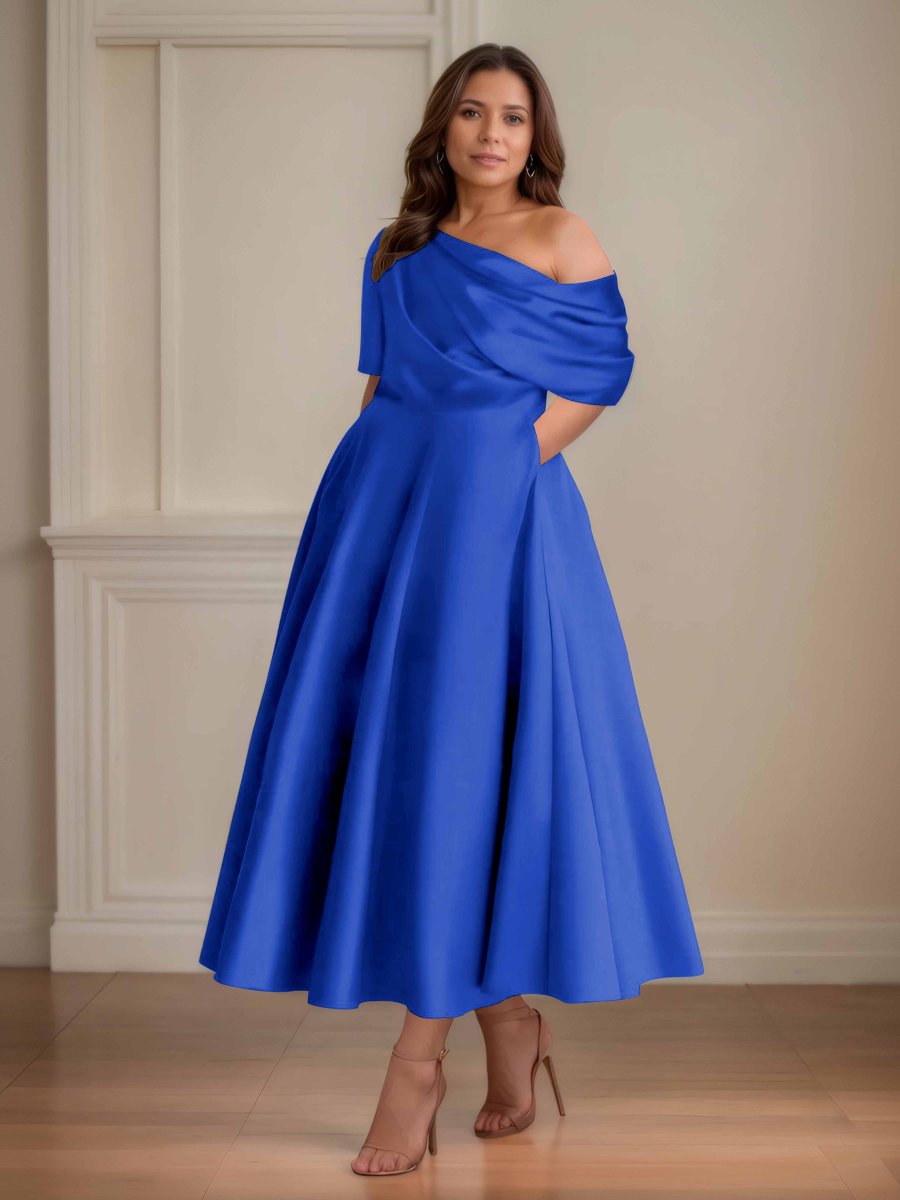 Robes Mère De La Mariée En Satin À Ruché Avec Poches Kenna – Image 7