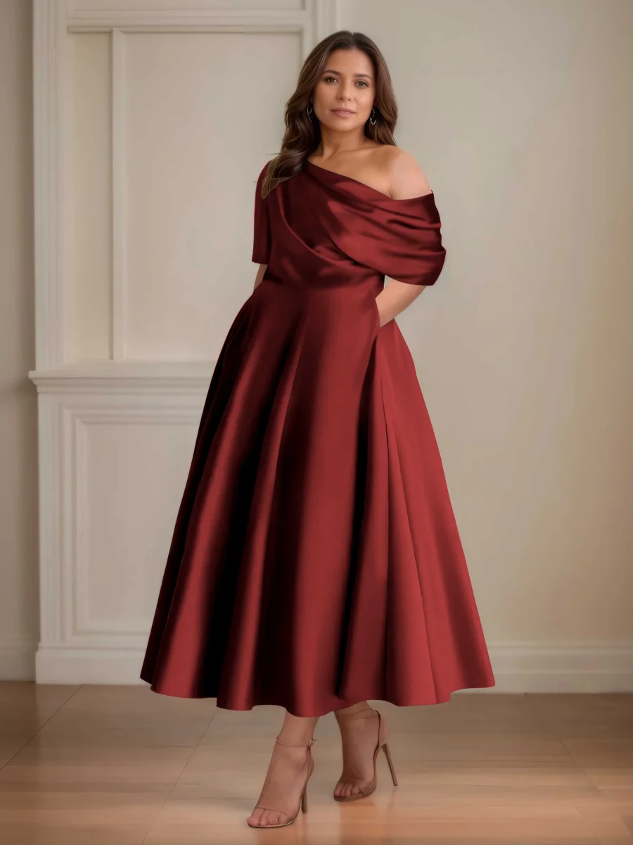 Robes Mère De La Mariée En Satin À Ruché Avec Poches Kenna – Image 8