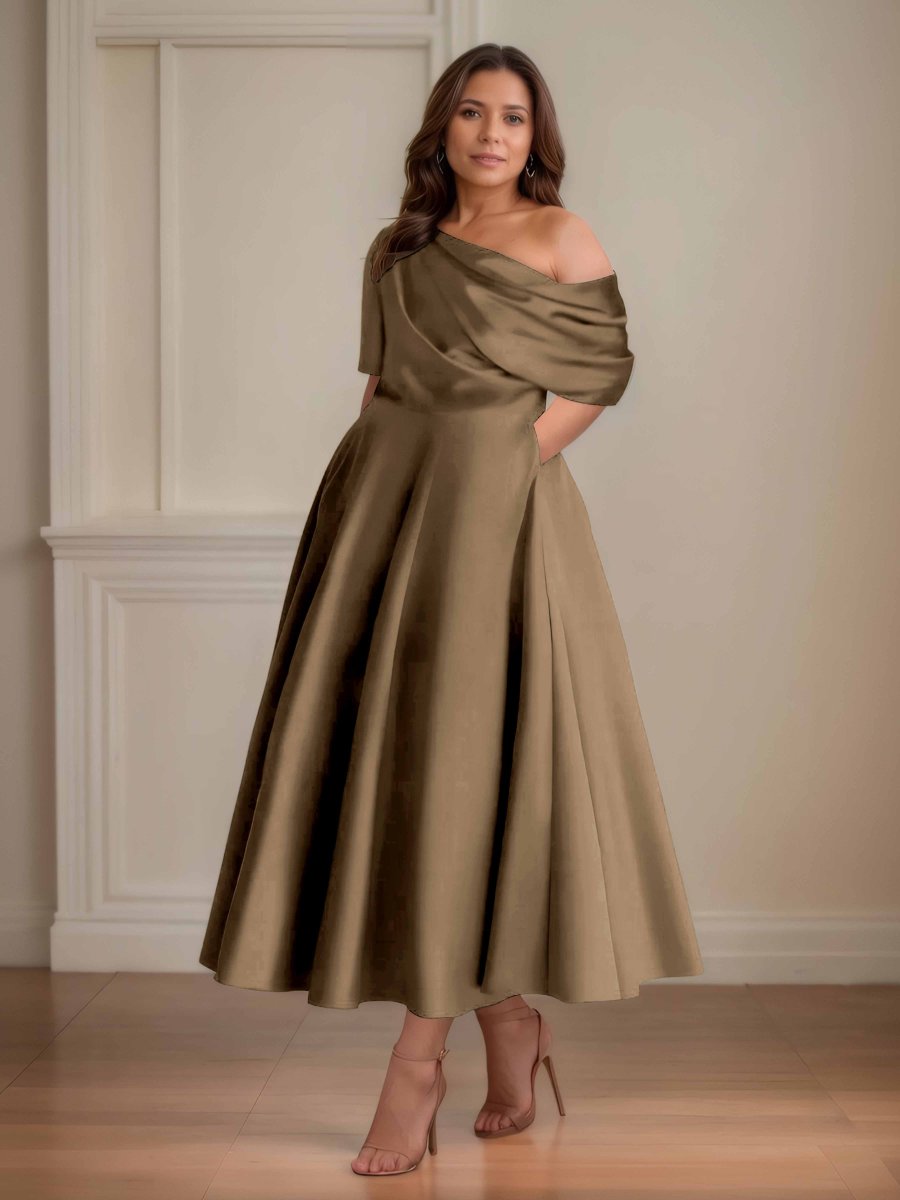 Robes Mère De La Mariée En Satin À Ruché Avec Poches Kenna – Image 9