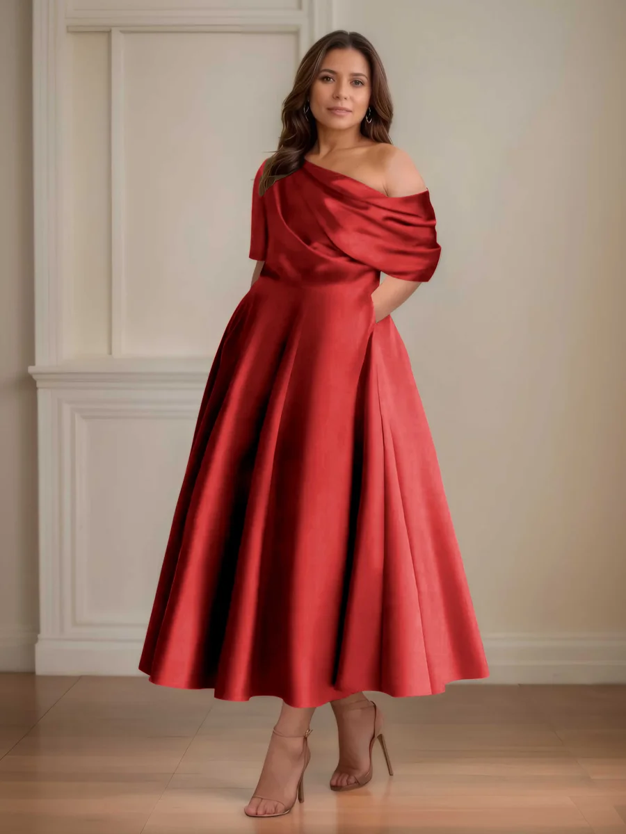 Robes Mère De La Mariée En Satin À Ruché Avec Poches Kenna