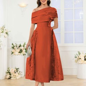 Robes Mère De La Mariée En Satin À Une Épaule Appliqués Midi Jovie