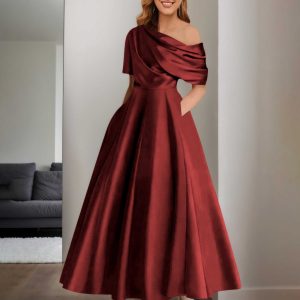 Robes Mère De La Mariée En Satin À Une Épaule Poches Jazmin