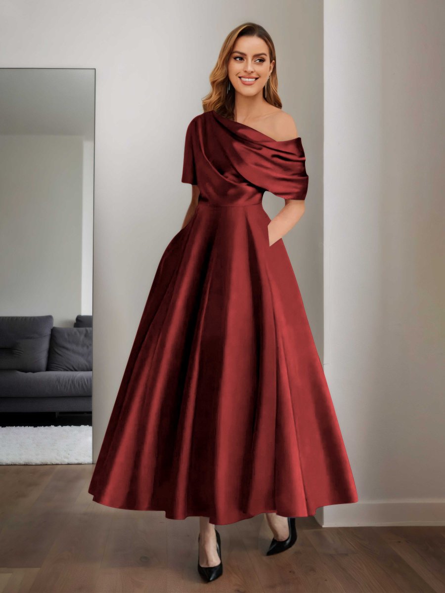 Robes Mère De La Mariée En Satin À Une Épaule Poches Jazmin