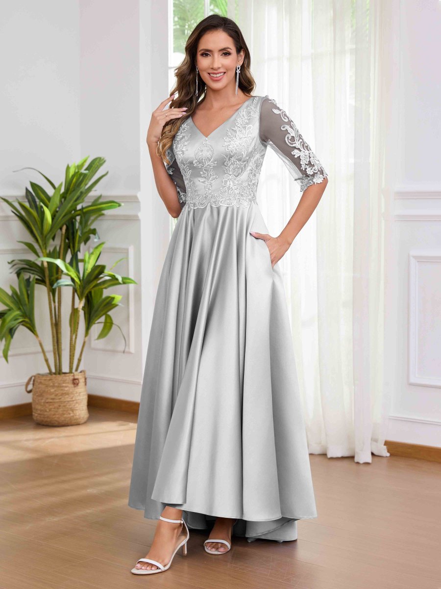 Robes Mère De La Mariée En Satin Appliqués Avec Poches Winnie – Image 5