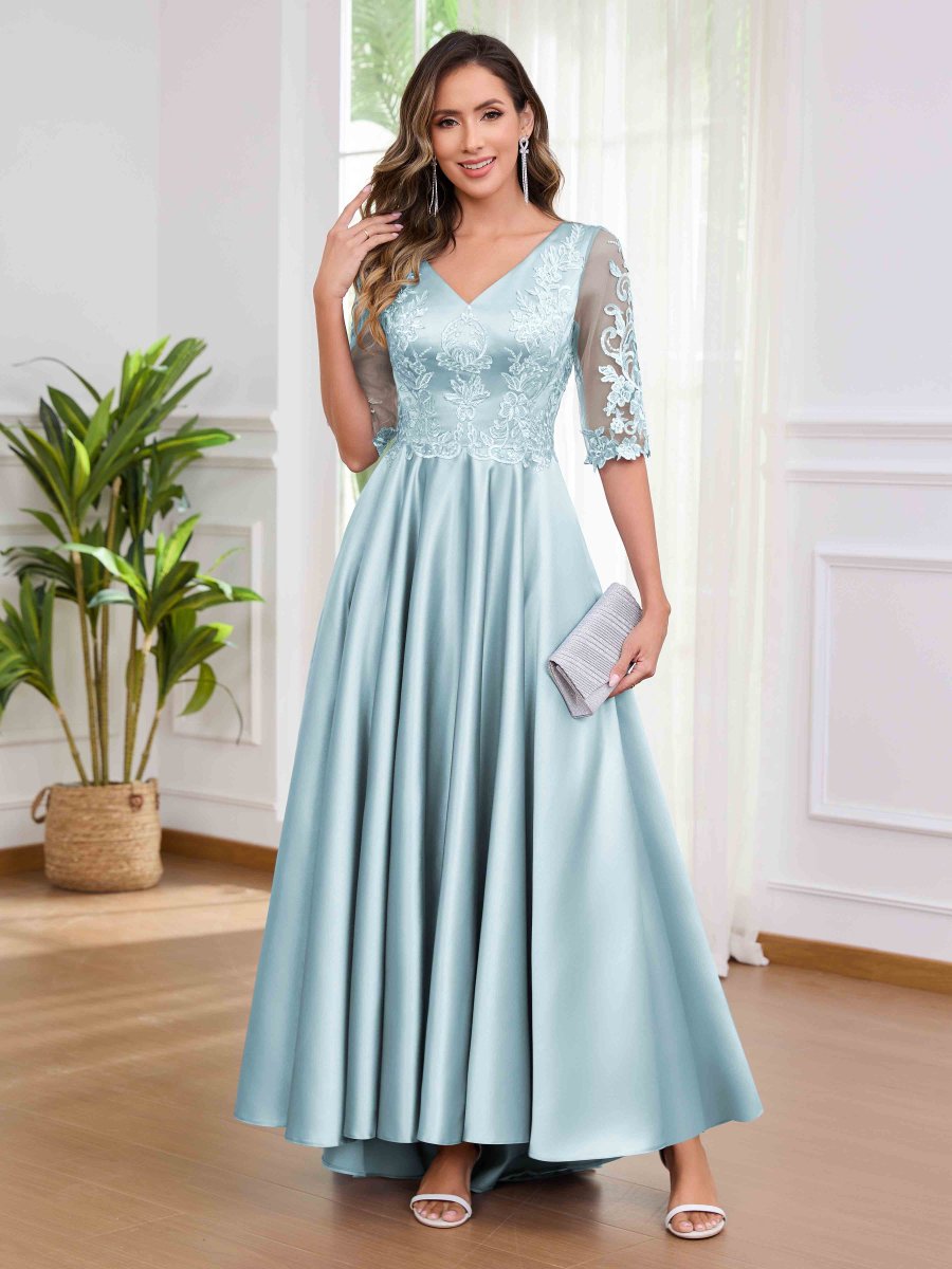 Robes Mère De La Mariée En Satin Appliqués Avec Poches Winnie – Image 7