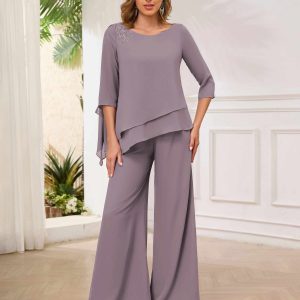 Robes Mère De La Mariée Deux-Pièces À Asymétrique Manches Longues Lilian