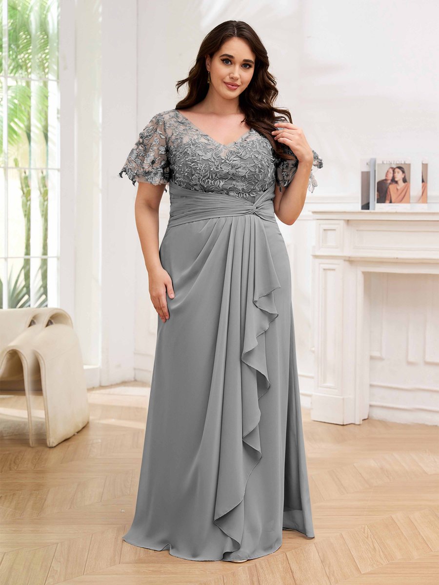 Robes Mère De La Mariée Grande Taille À Dentelle Appliqués Trou De Serrure Mara – Image 5