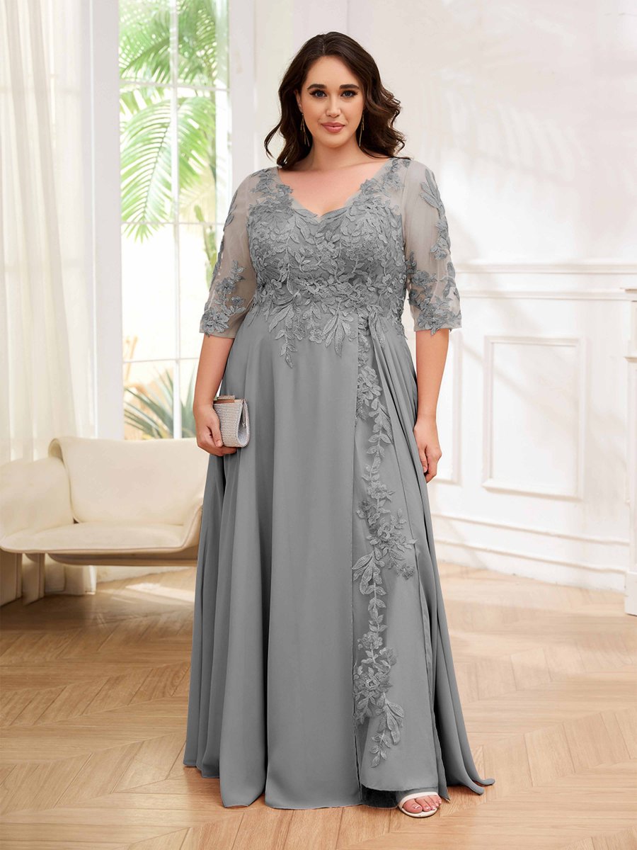 Robes Mère De La Mariée Grande Taille À Dentelle Col V Trou De Serrure Elora – Image 7