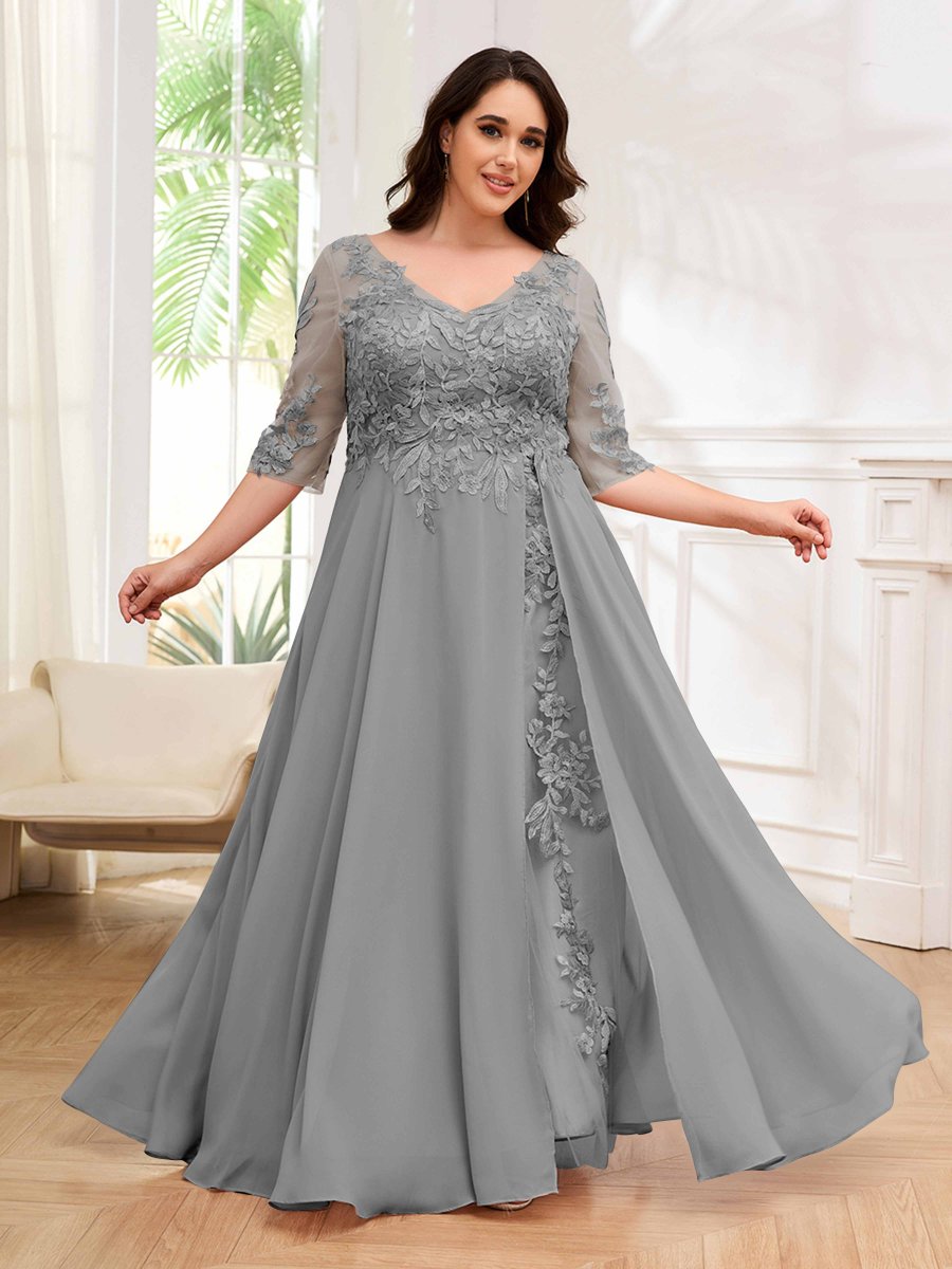 Robes Mère De La Mariée Grande Taille À Dentelle Col V Trou De Serrure Elora – Image 8