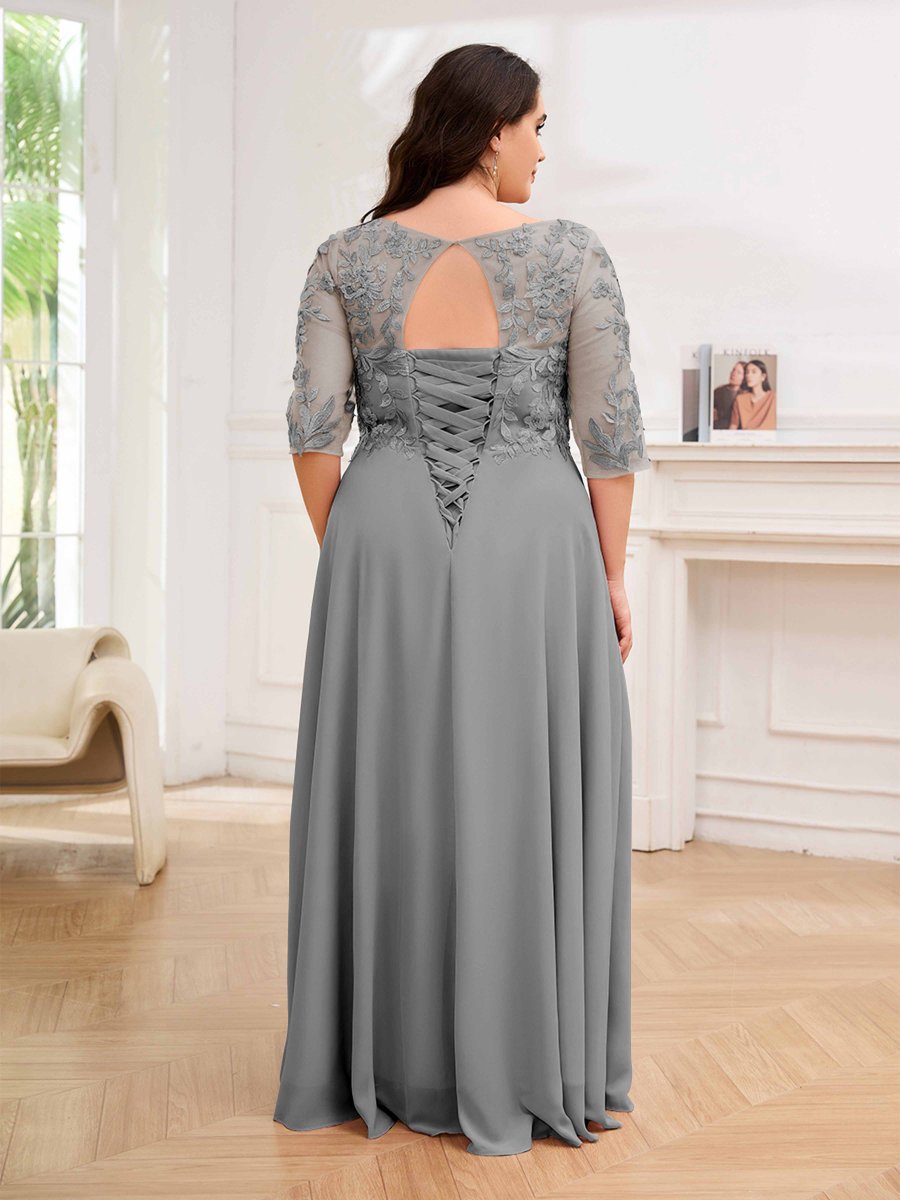 Robes Mère De La Mariée Grande Taille À Dentelle Col V Trou De Serrure Elora – Image 9