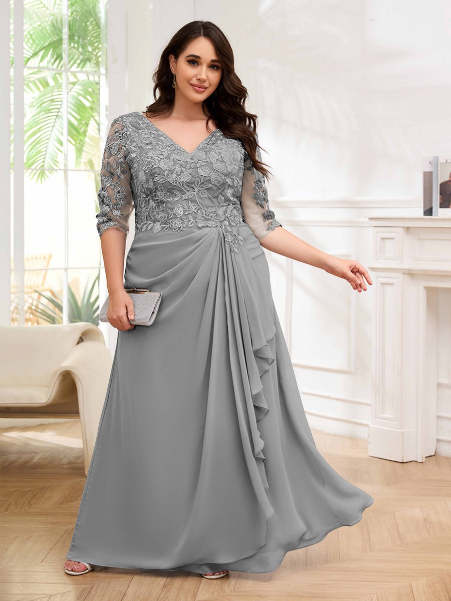 Robes Mère De La Mariée Grande Taille À Lacets Dentelle Colonne Volants Opal – Image 7