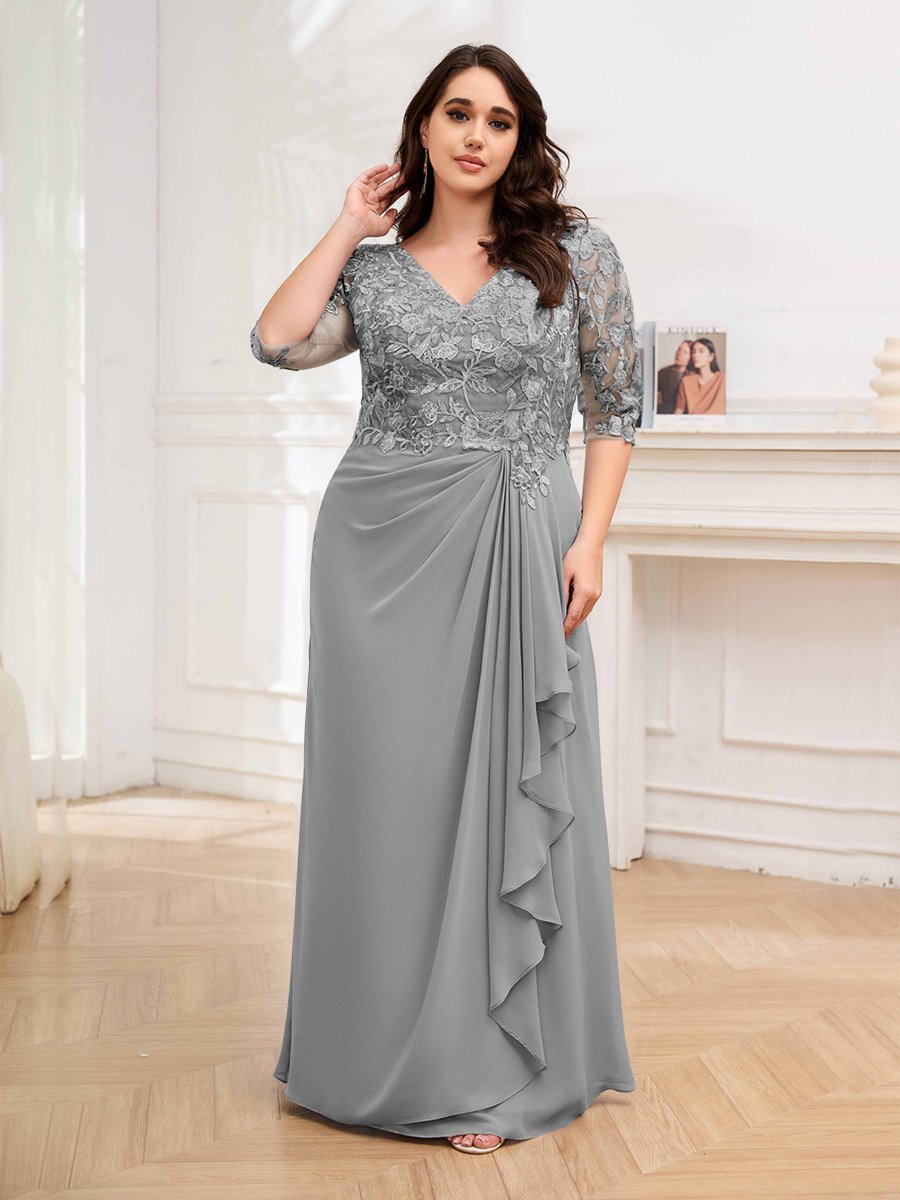 Robes Mère De La Mariée Grande Taille À Lacets Dentelle Colonne Volants Opal – Image 8