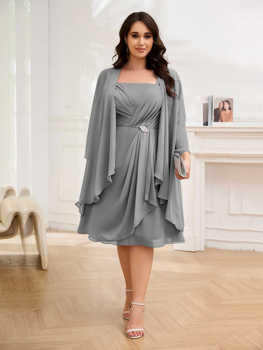 Robes Mère De La Mariée Grande Taille À Perles Deux-Pièces Longueur Aux Genoux Xiomara