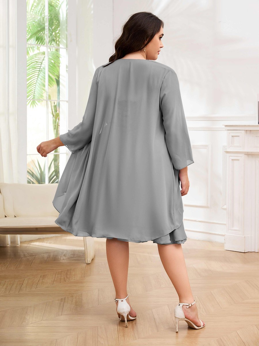 Robes Mère De La Mariée Grande Taille À Perles Deux-Pièces Longueur Aux Genoux Xiomara – Image 4