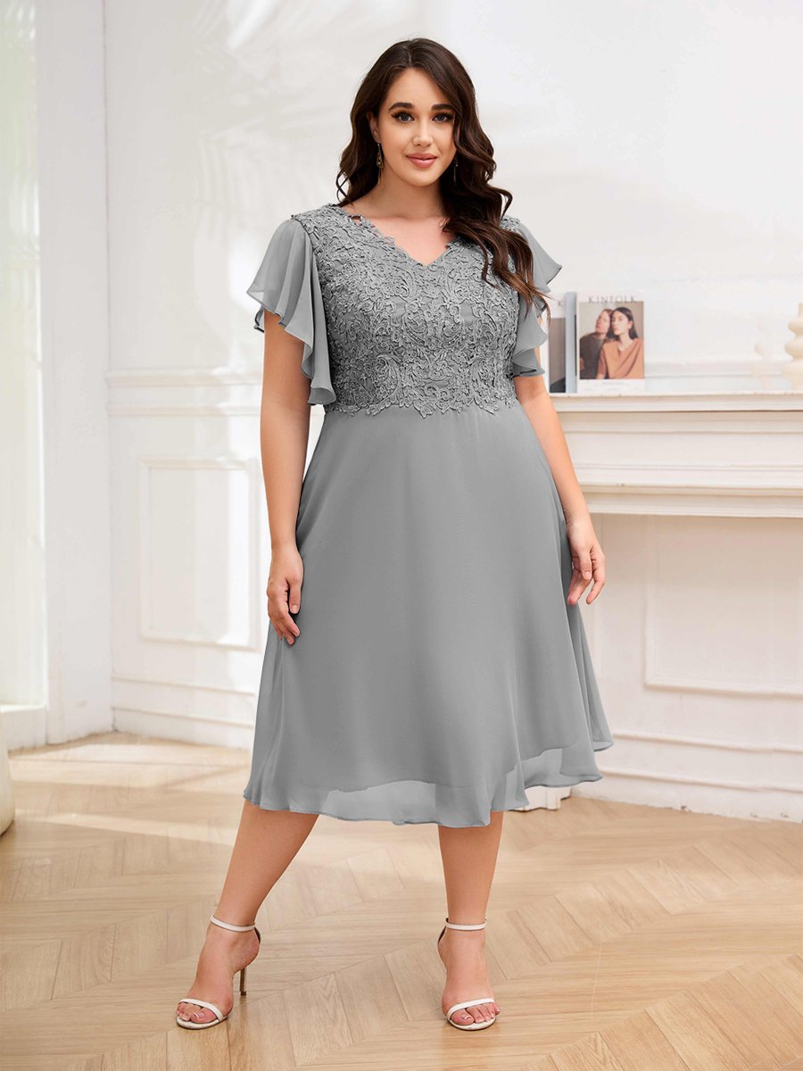 Robes Mère De La Mariée Grande Taille En Mousseline À Dentelle Longueur Du Thé Maryam – Image 4