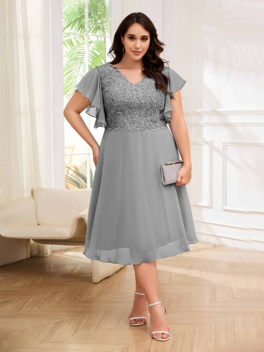 Robes Mère De La Mariée Grande Taille En Mousseline À Dentelle Longueur Du Thé Maryam – Image 5