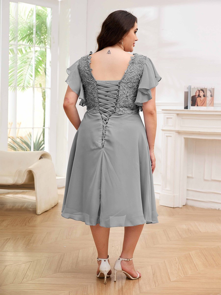 Robes Mère De La Mariée Grande Taille En Mousseline À Dentelle Longueur Du Thé Maryam – Image 6