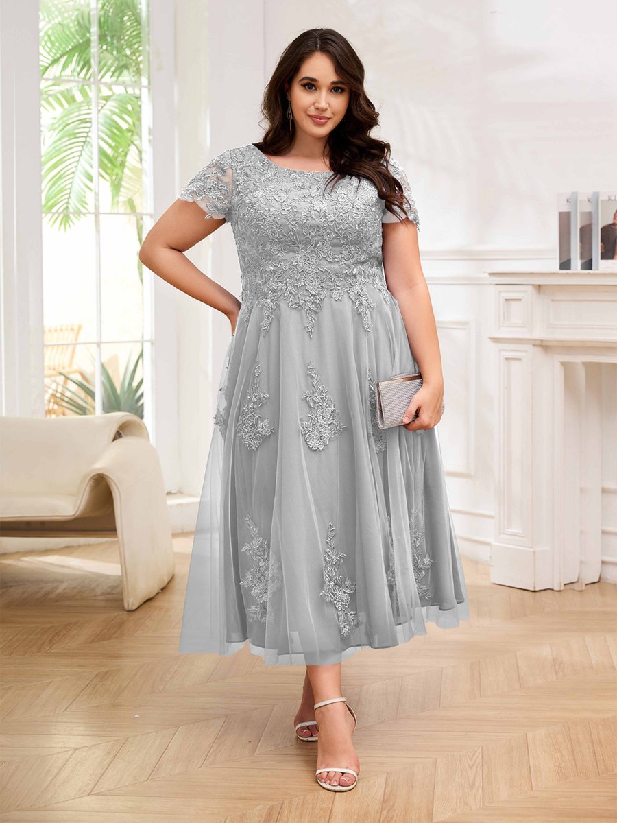 Robes Mère De La Mariée Grande Taille En Tulle Dentelle À Manches Courtes Virginia – Image 4