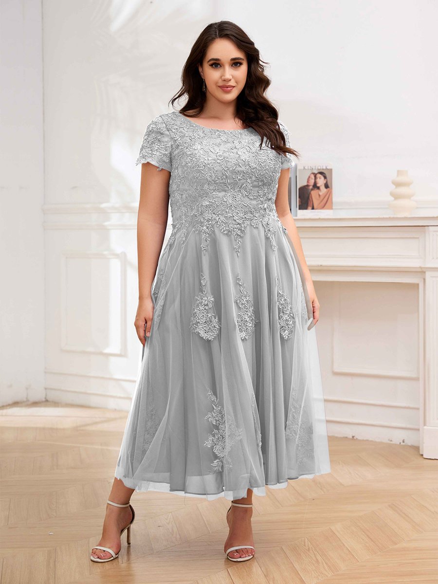 Robes Mère De La Mariée Grande Taille En Tulle Dentelle À Manches Courtes Virginia – Image 5