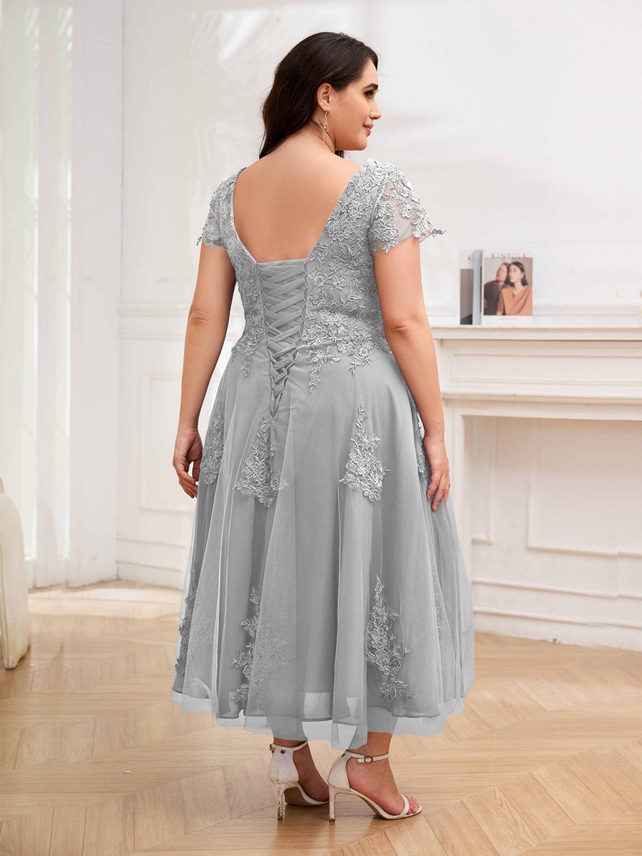 Robes Mère De La Mariée Grande Taille En Tulle Dentelle À Manches Courtes Virginia – Image 6