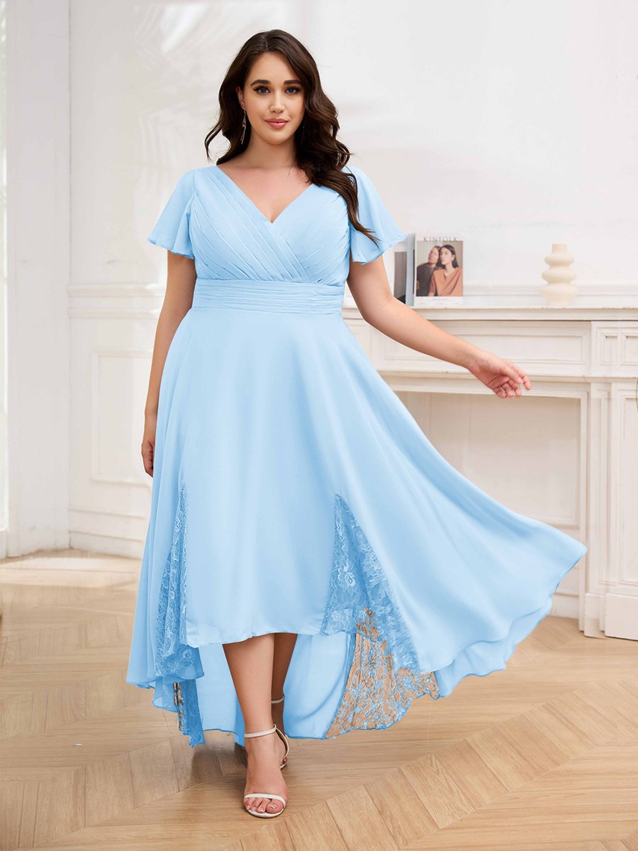 Robes Mère De La Mariée Grande Taille En Mousseline À Dentelle Col V Asymétrique Remy – Image 7