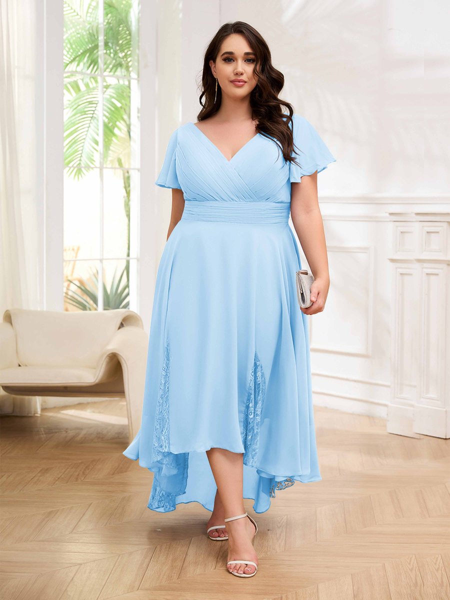 Robes Mère De La Mariée Grande Taille En Mousseline À Dentelle Col V Asymétrique Remy – Image 8