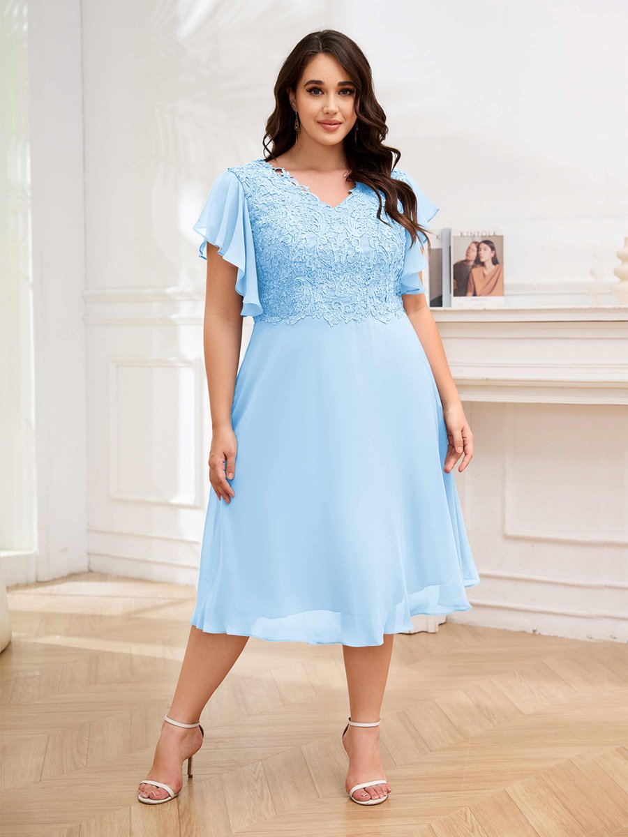 Robes Mère De La Mariée Grande Taille En Mousseline À Dentelle Longueur Du Thé Maryam – Image 7