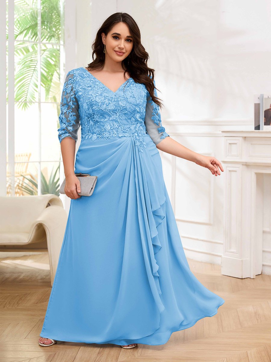 Robes Mère De La Mariée Grande Taille À Lacets Dentelle Colonne Volants Opal – Image 5