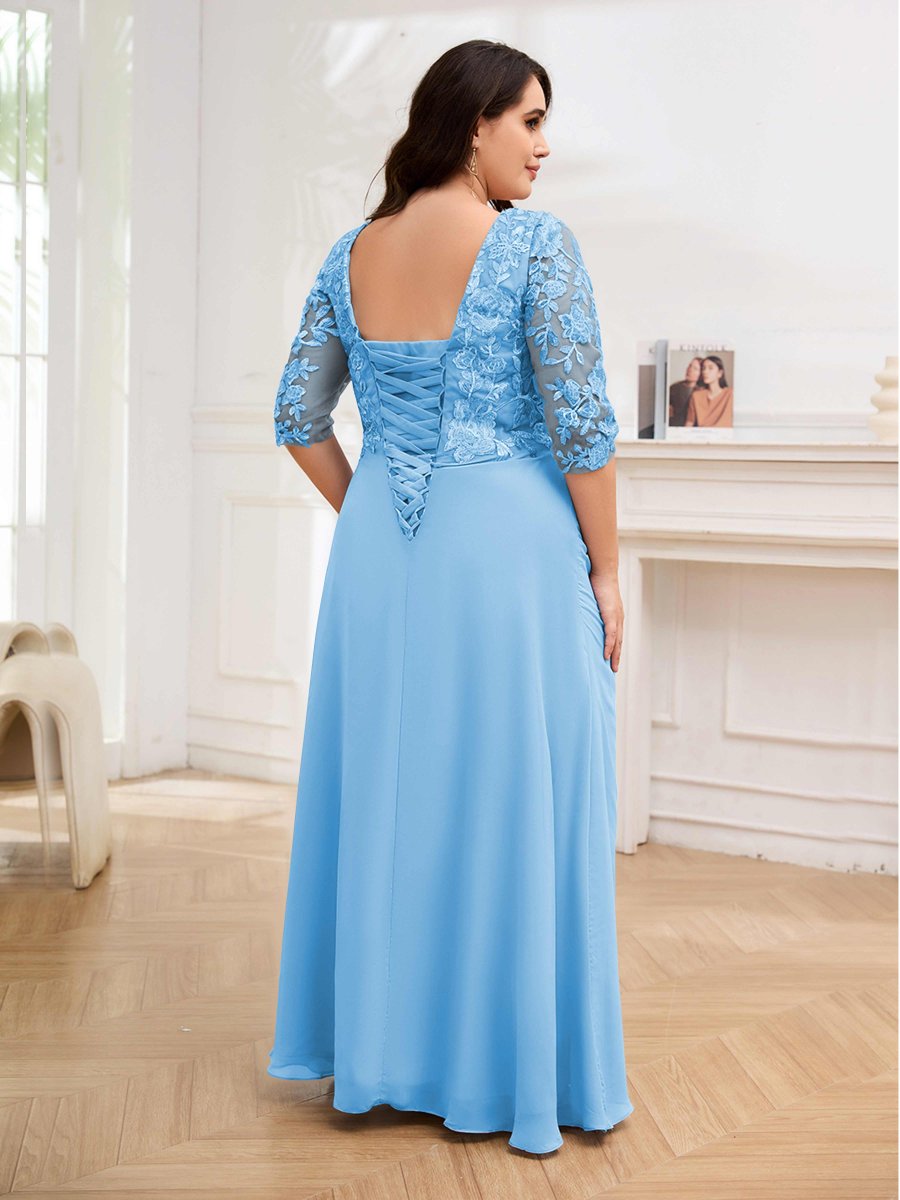 Robes Mère De La Mariée Grande Taille À Lacets Dentelle Colonne Volants Opal – Image 6