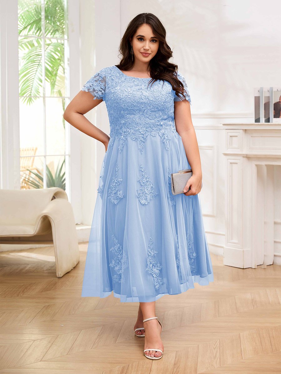 Robes Mère De La Mariée Grande Taille En Tulle Dentelle À Manches Courtes Virginia – Image 7