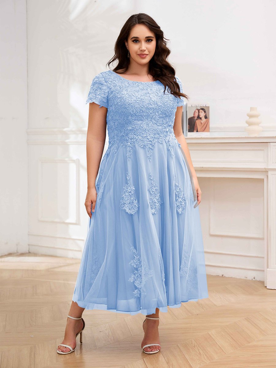 Robes Mère De La Mariée Grande Taille En Tulle Dentelle À Manches Courtes Virginia – Image 8