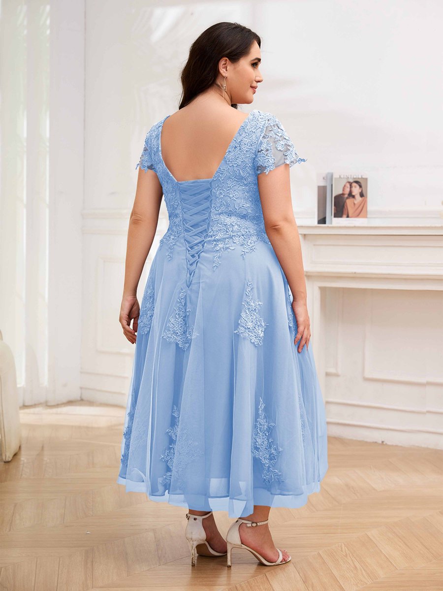 Robes Mère De La Mariée Grande Taille En Tulle Dentelle À Manches Courtes Virginia – Image 9