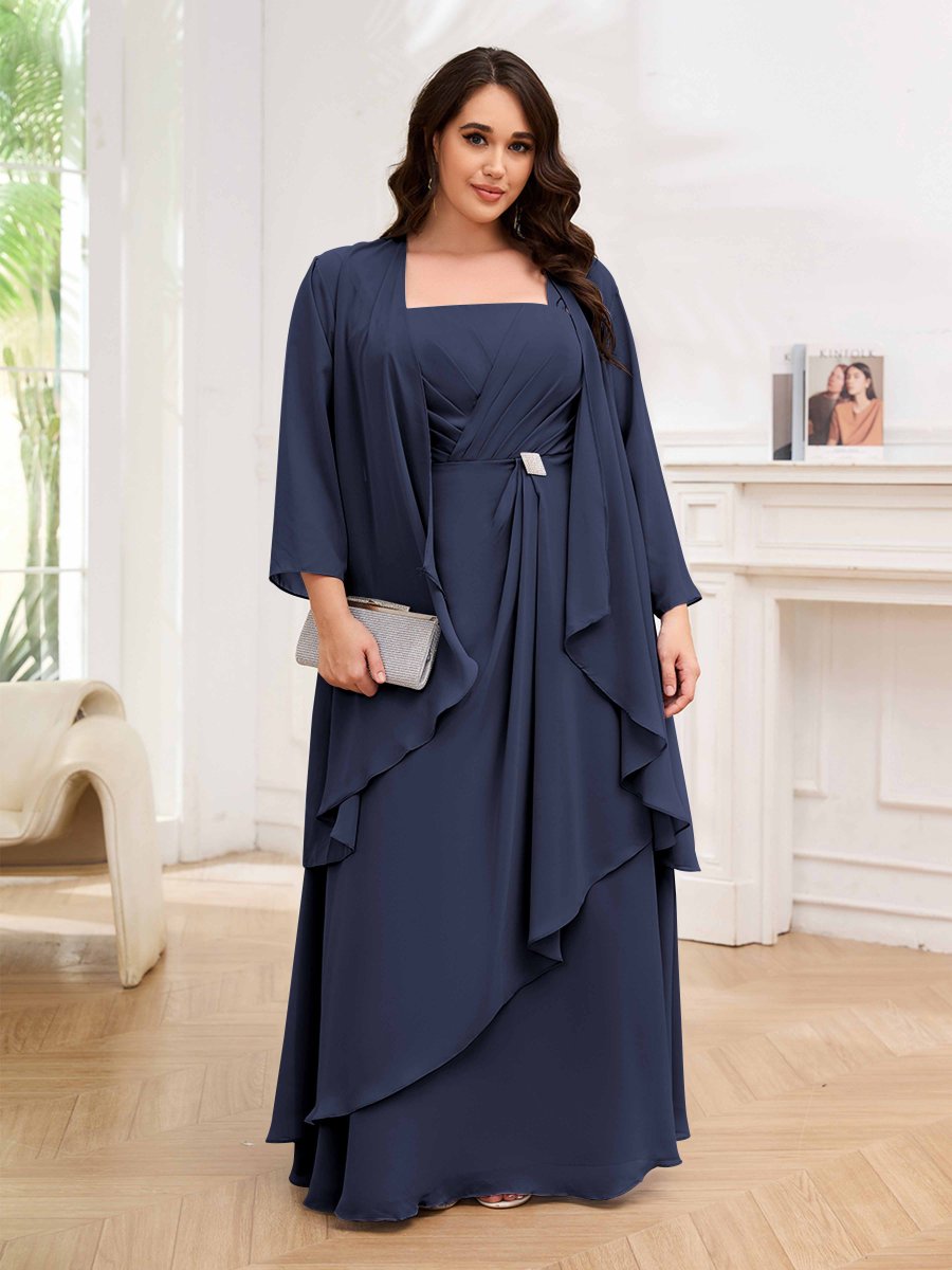 Robes Mère De La Mariée Grande Taille À Lacets Deux-Pièces Perles Volants Elliott