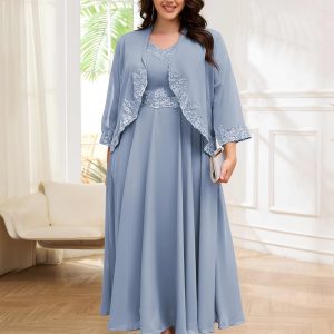 Robes Mère De La Mariée Grande Taille En Mousseline Dentelle À Deux-Pièces Mallory