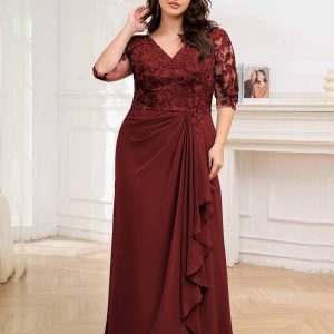 Robes Mère De La Mariée Grande Taille À Lacets Dentelle Colonne Volants Opal