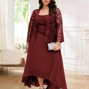 Robes Mère De La Mariée Grande Taille En Dentelle Deux-Pièces À Lacets Clementine